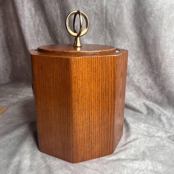 Vintage Morgan Designs Bucket Brigade Oak Ice Bucket With Lid MCM Wood USA *READ - Picture 15 of 16
